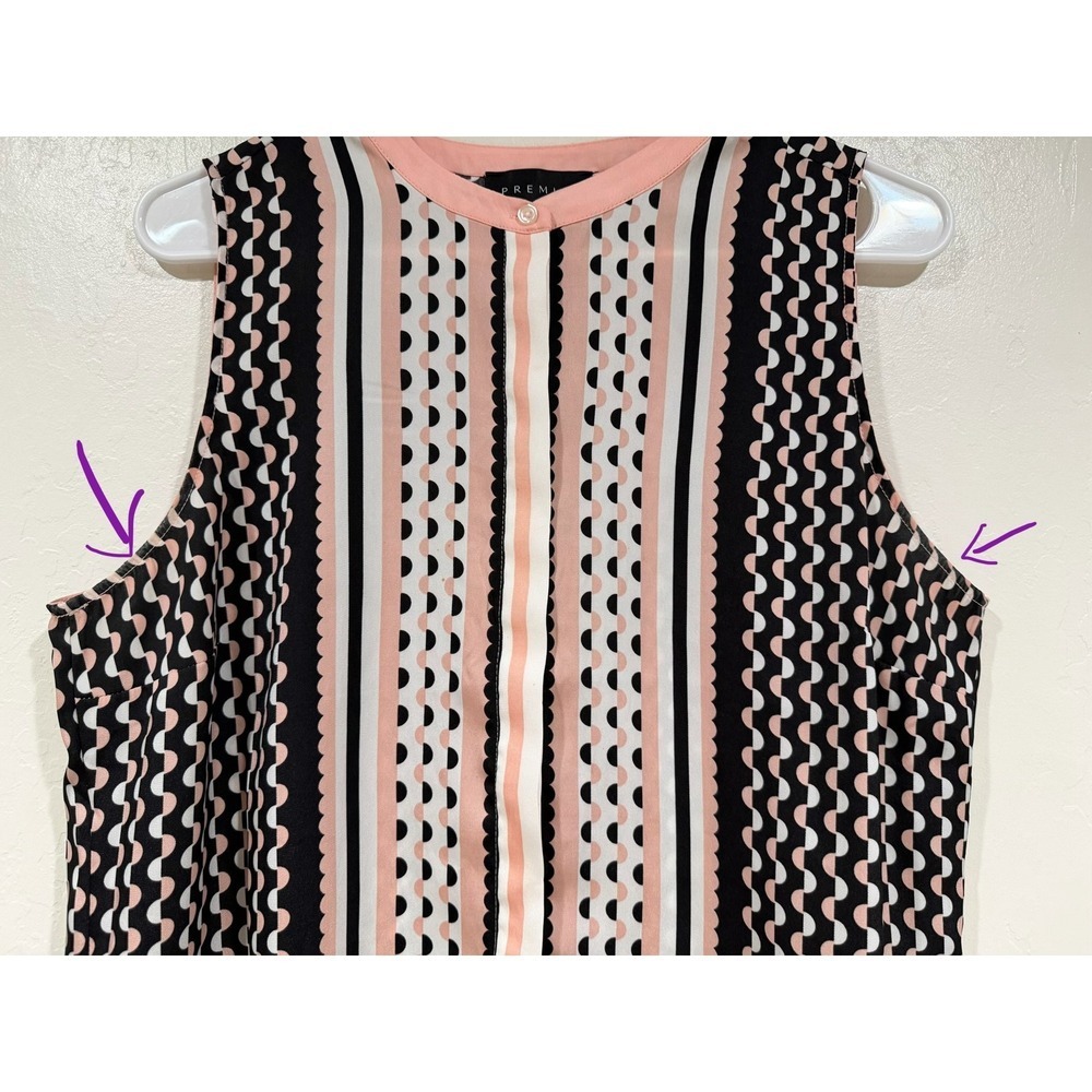 Premise Womens Pink Black Geometric Print Sleeveless Button Up Blouse Top Large - Picture 7 of 7